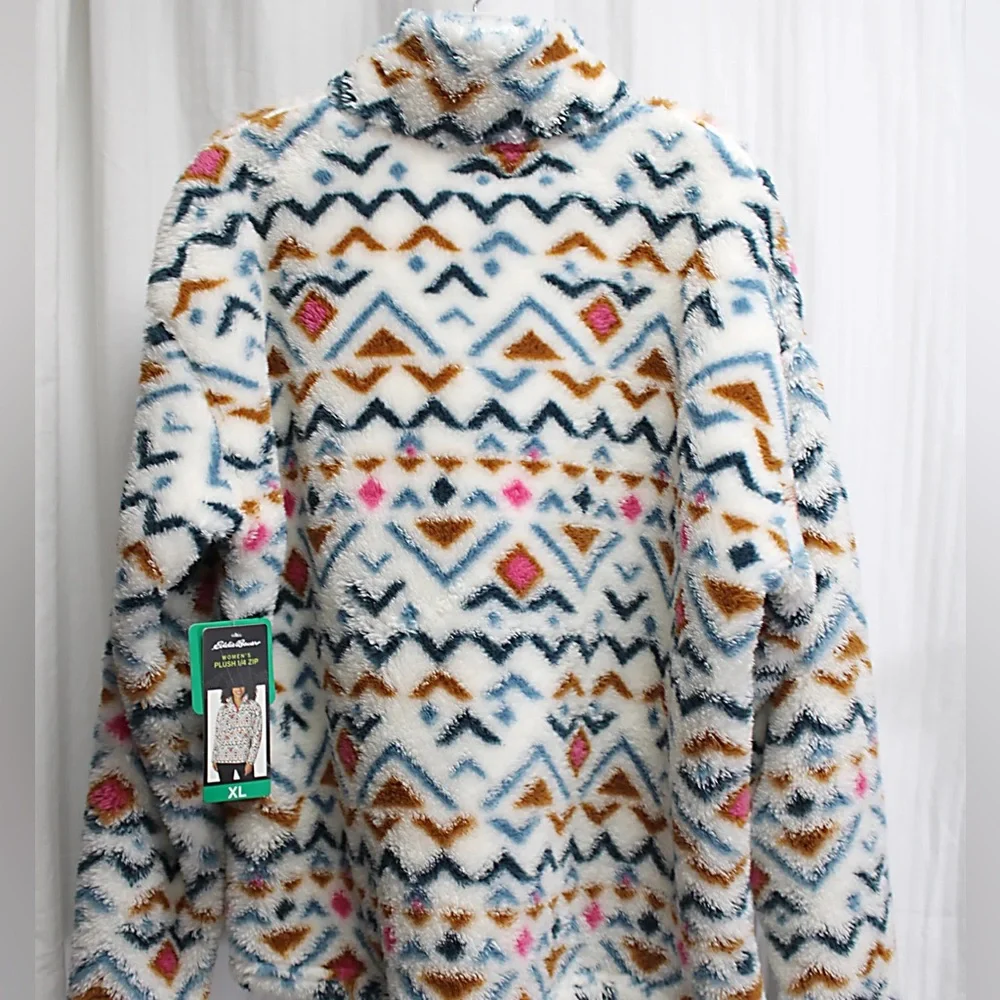 Eddie Bauer White and Blue Fleece Jacket - Picture 4 of 4